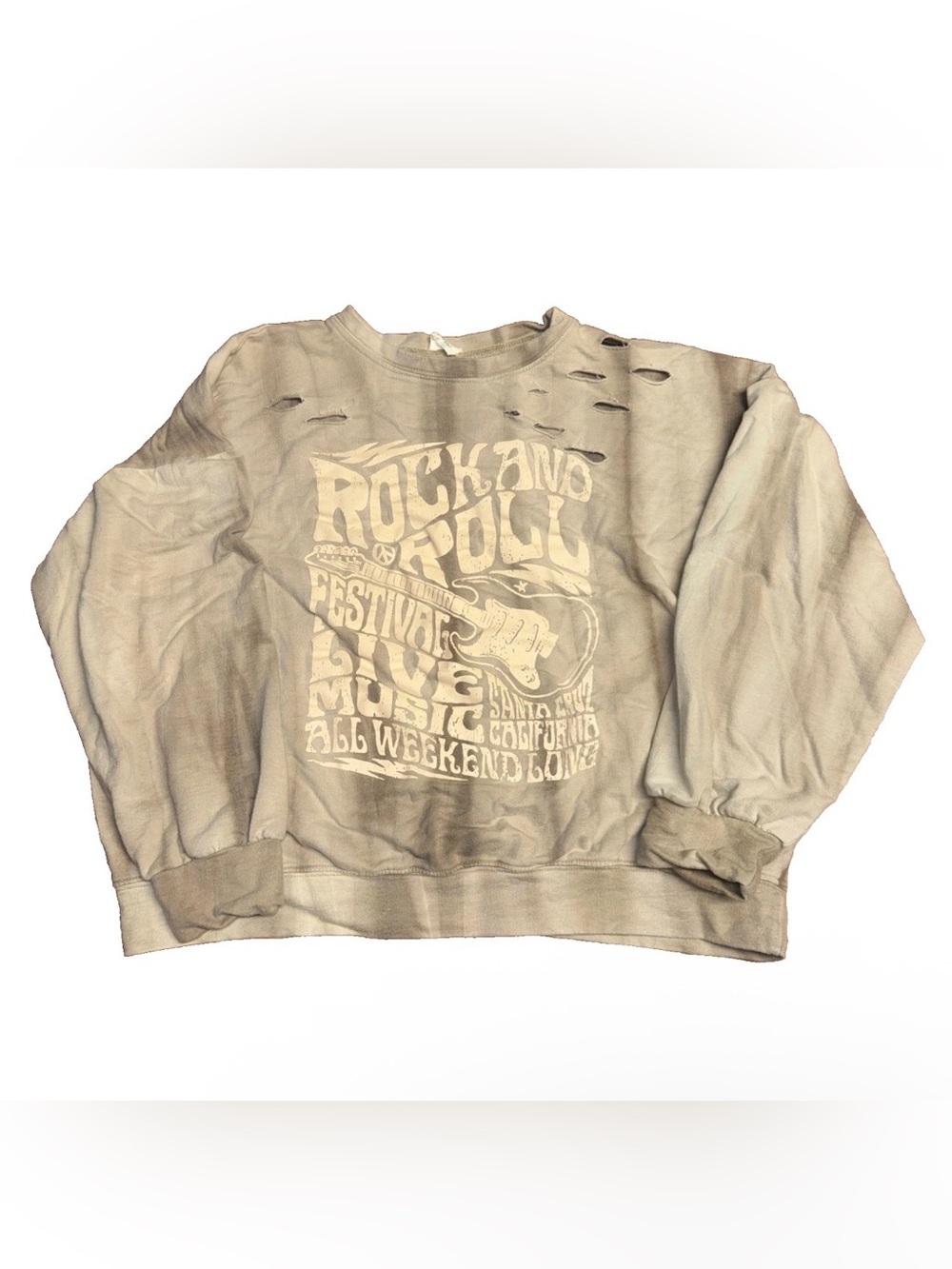 Tan Rock N Roll Crewneck Pullover Sweatshirt By Blue Buttercup Size Medium Comfy